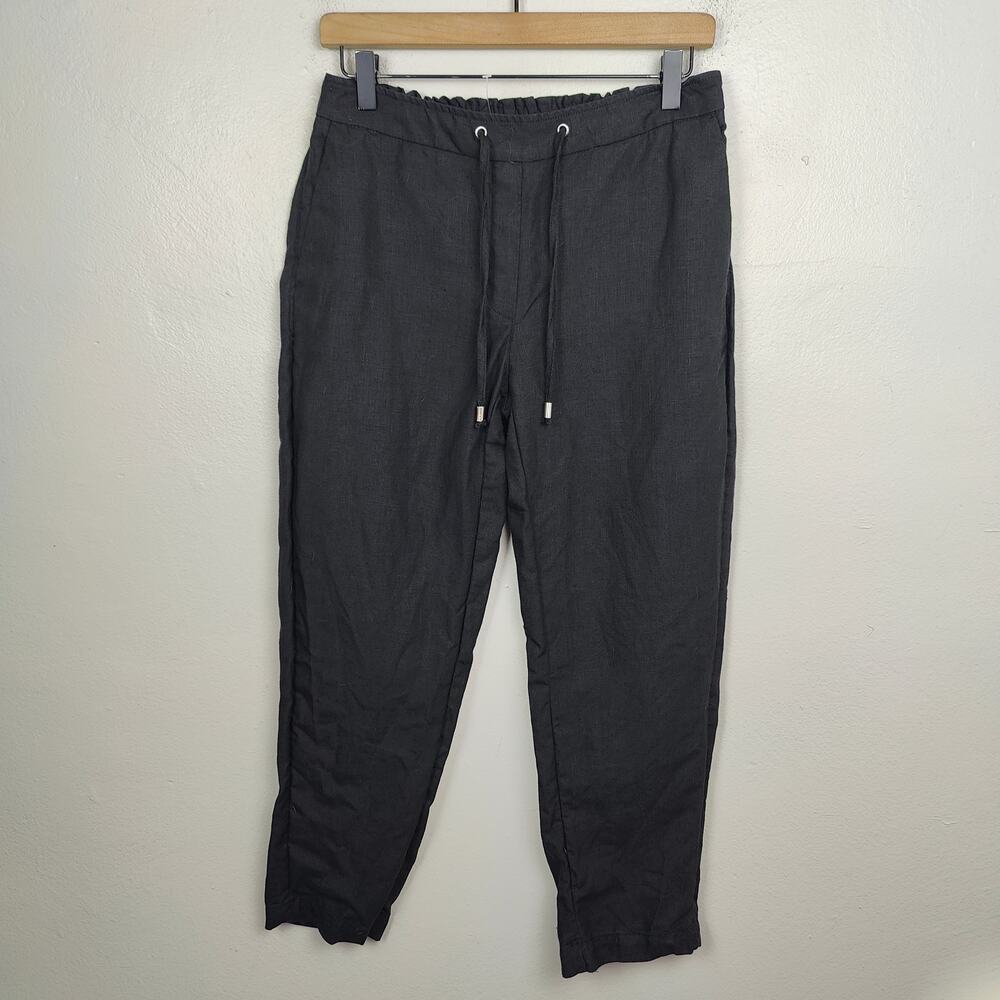 Chicos Linen Pants Womens 0 000R Black Drawstring Tapered Beachy Summer